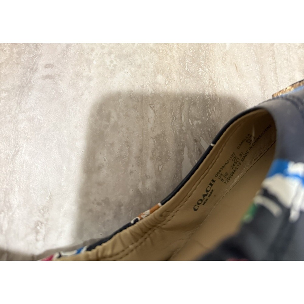 Women's COACH Navy Blue Floral Flower Flats Shoes Size‎ Sz 9.5 - Preppy - Picture 6 of 7